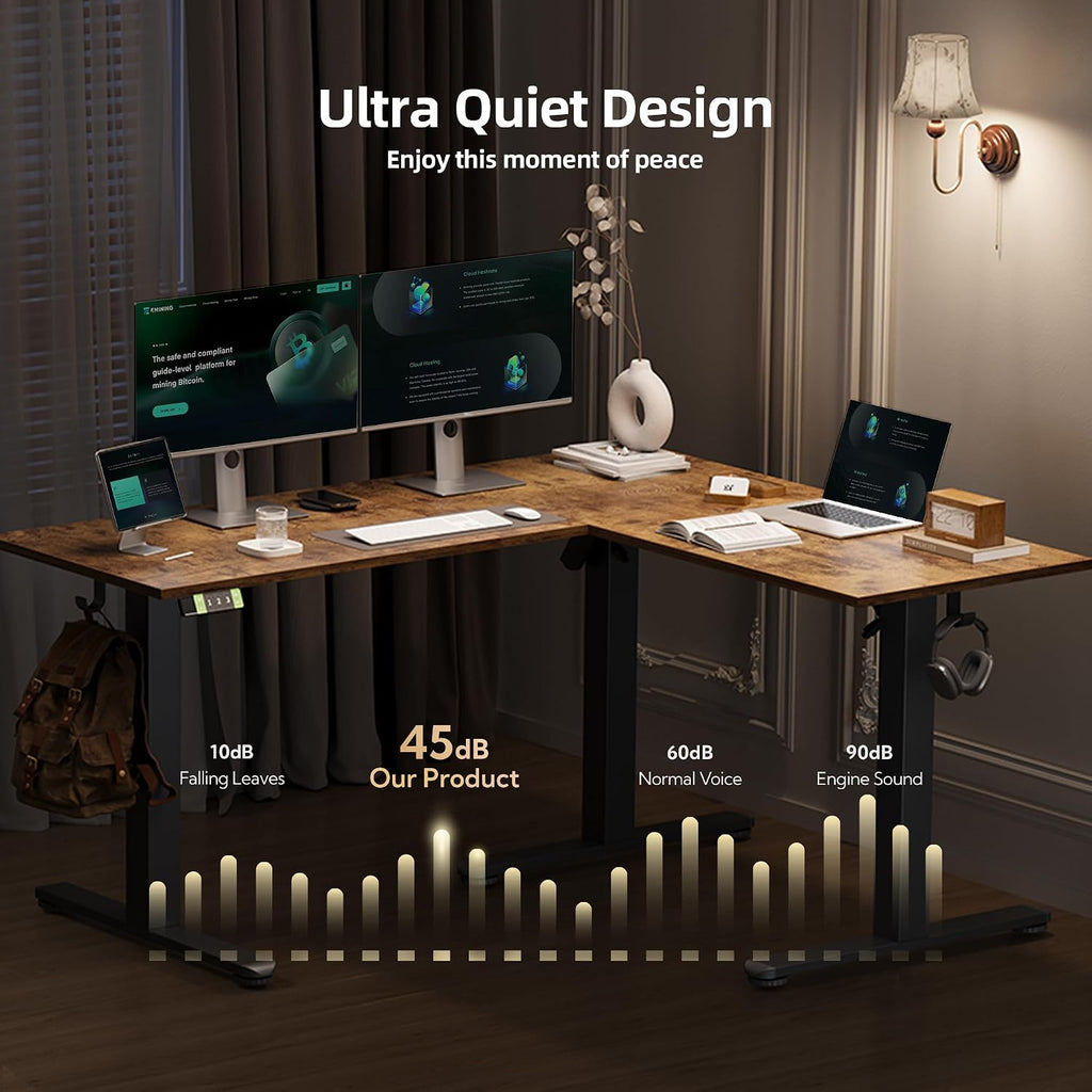 YDN L Shaped Standing Desk, Electric Standing Desks L Shape Adjustable Height Dual Motor, 59 Inch Corner Standing Desks with Splice Board for Home Office, Large Standing Desk, Rustic Brown