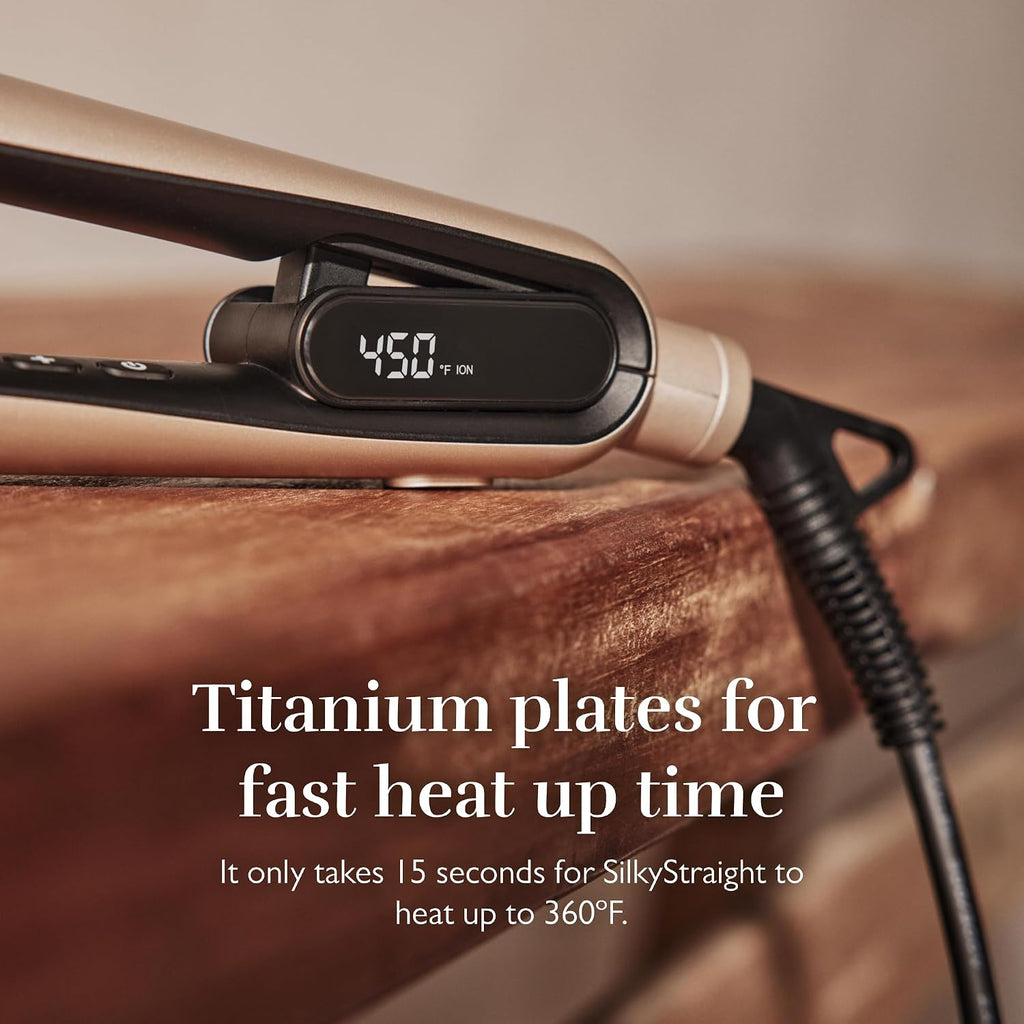 Silk'n SilkyStraight Hair Straightener & Curler 2 in 1, Professional 1' Titanium Flat Iron with Infrared & Ionic Tech, Floating Plates, 12 Settings 240–450°F, 15-Sec Heat-Up, Dual Voltage