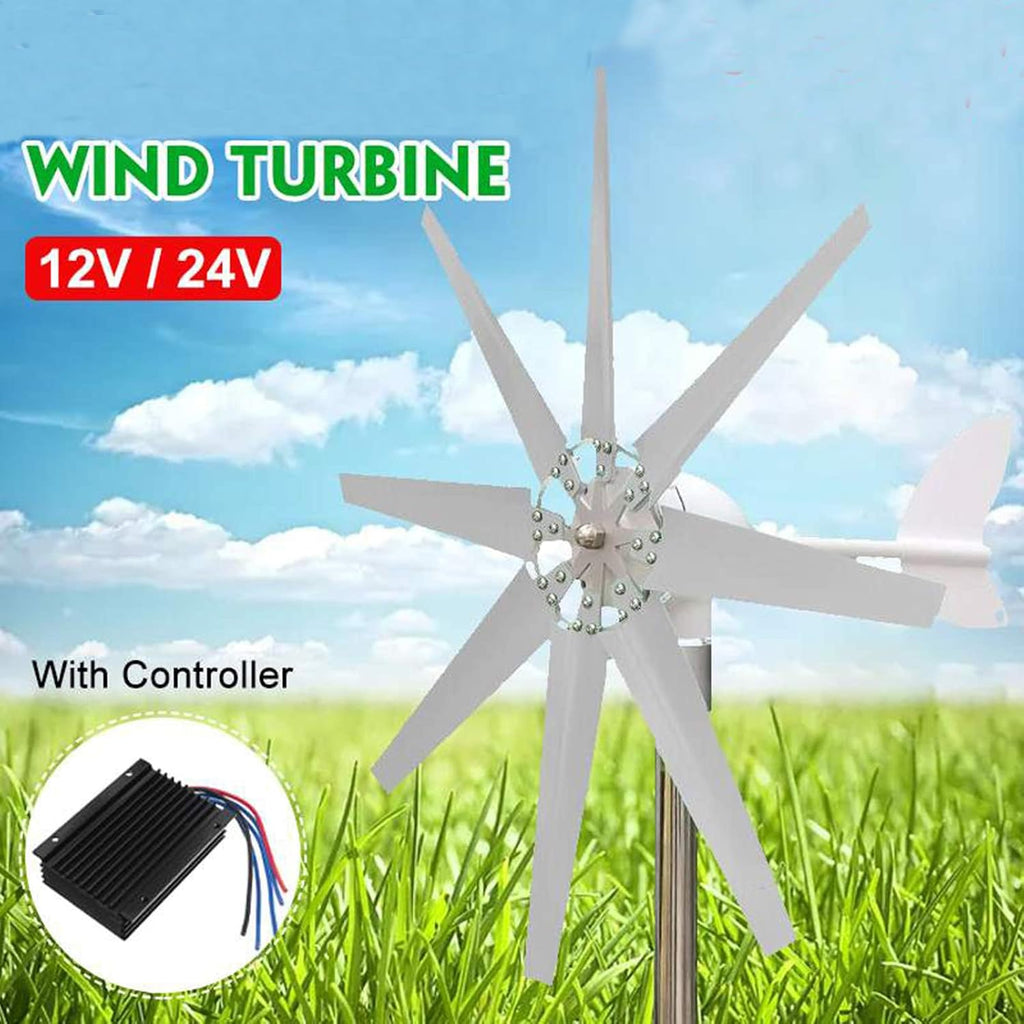 New Energy Wind Generator 3000W 12V 24V 48V Wind Turbine 8 Blades with Controller Wind Turbine Generator Suitable for Patio Outdoor(White)