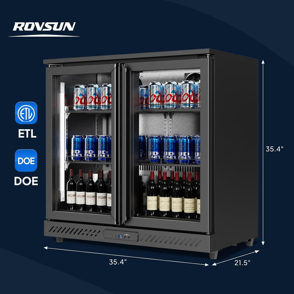 ROVSUN 7.4 Cu.Ft Commercial Back Bar Cooler ETL Certified, Bar Fridge Commercial Beverage Refrigerator w/ 2 Doors LED Digital Temperature Control, Drink Cooler for Restaurant Beer Wine Soda