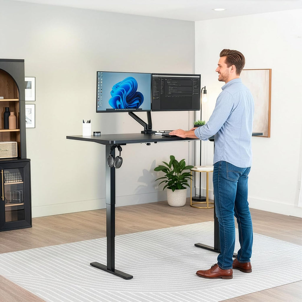 VIVO Electric 71 x 30 in Standing Desk, Touch Screen Adjustment, 220 lb Frame Support, 2E Series, Black Top Black Frame, DESK-KIT-2E71B