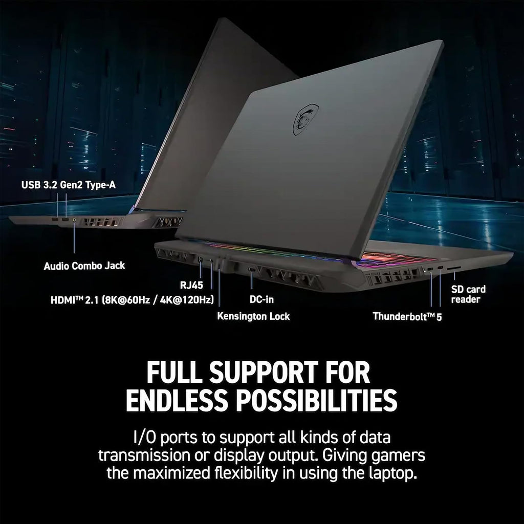 msi Vector 16 HX AI Gaming Laptop | 16' QHD+ IPS 240Hz | Intel Core Ultra 9 275HX | 32GB DDR5 1TB SSD | GeForce RTX 5080 (Up to 1334 AI Tops) | RGB Backlit Thunderbolt 5 Win11 Pro w/DLCA Accessory