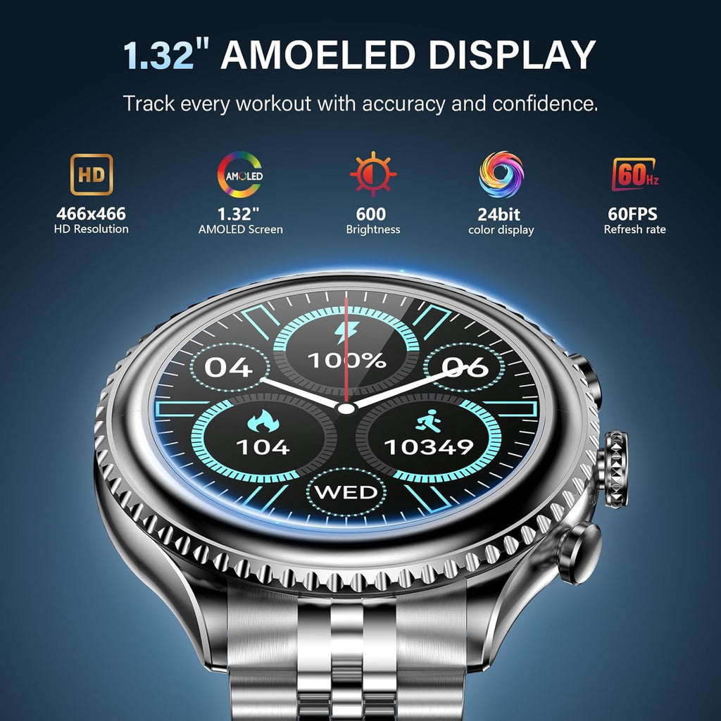 SOUYIE 2026 Smart Watch for Men Answer/Make Call for Android iPhone, 1.32' AMOLED HD Screen Mens Luxury Watch, 1st Heavy Duty Smartwatch Heart Rate Blood Oxygen Blood Pressure Sleep Monitor Pedometer