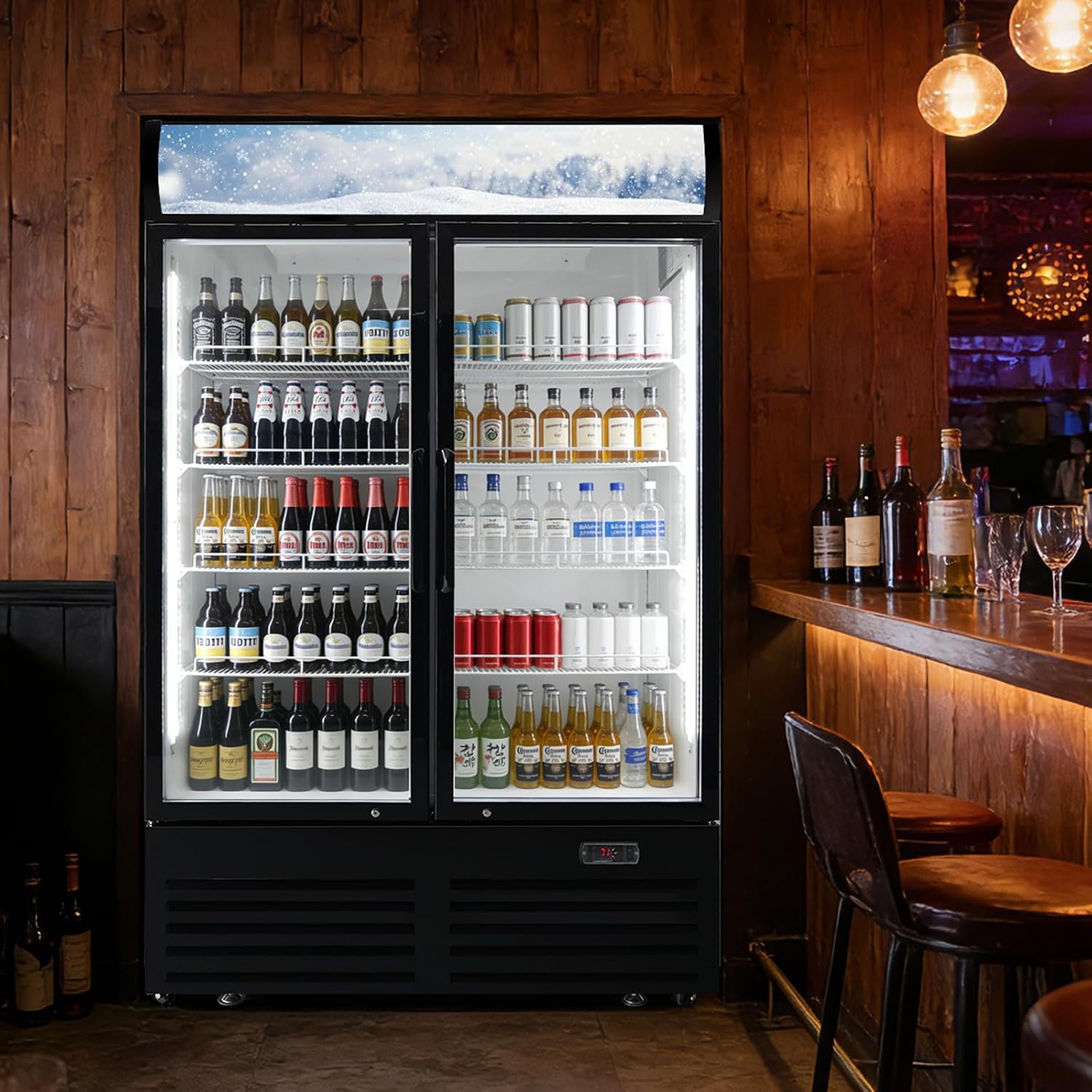 36 Cu Ft Commercial Beverage Refrigerator with 2 Glass Doors - Drink Cooler Merchandiser with LED Light Display, 8 Adjustable Shelves, ETL Approved for Business & Retail, Black