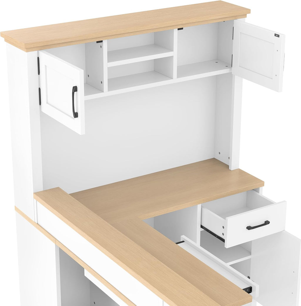 Bellemave L-Shaped Computer Desk with Power Outlet & Storage - Modern Corner Gaming Desk with Bookshelf and Drawers, Study Writing Workstation for Home Office