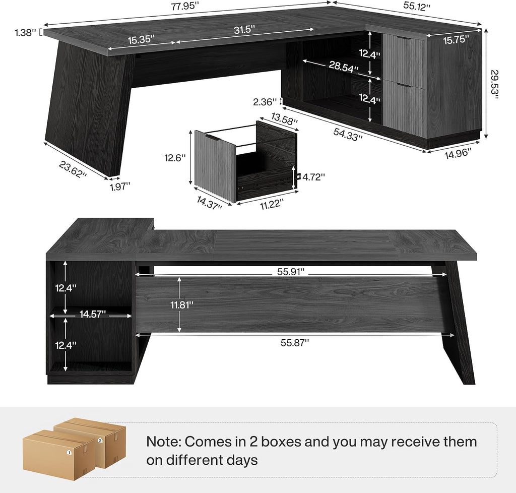 Tribesigns 78' L Shaped Desk with Drawers, Lage Office Desk with Storage Shelves, Modern Corner Computer Desk for Home Office (Gray and Black)