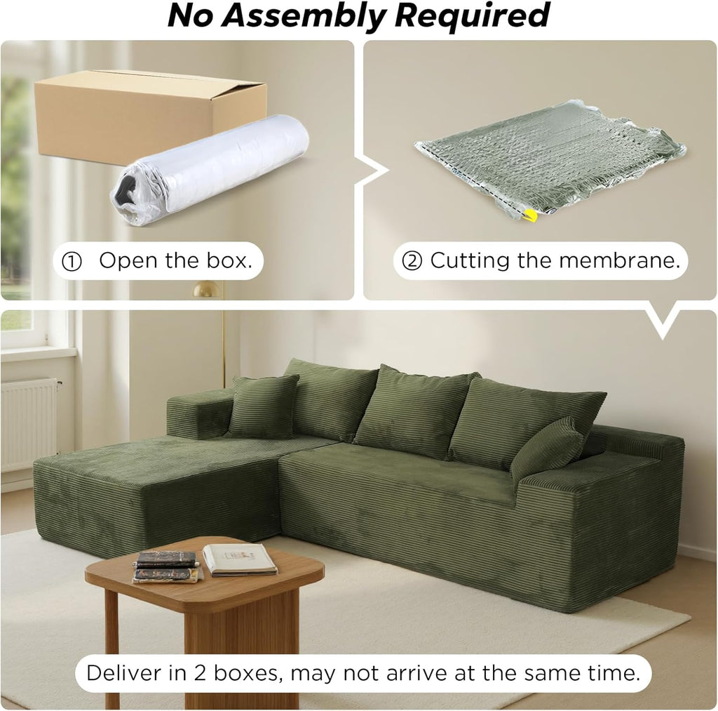 Green 103' Sectional Couches for Living Room, Boneless Couch with L-Shape Chaise, Modular Sofa in Box with Deep Seat, No Assembly Required