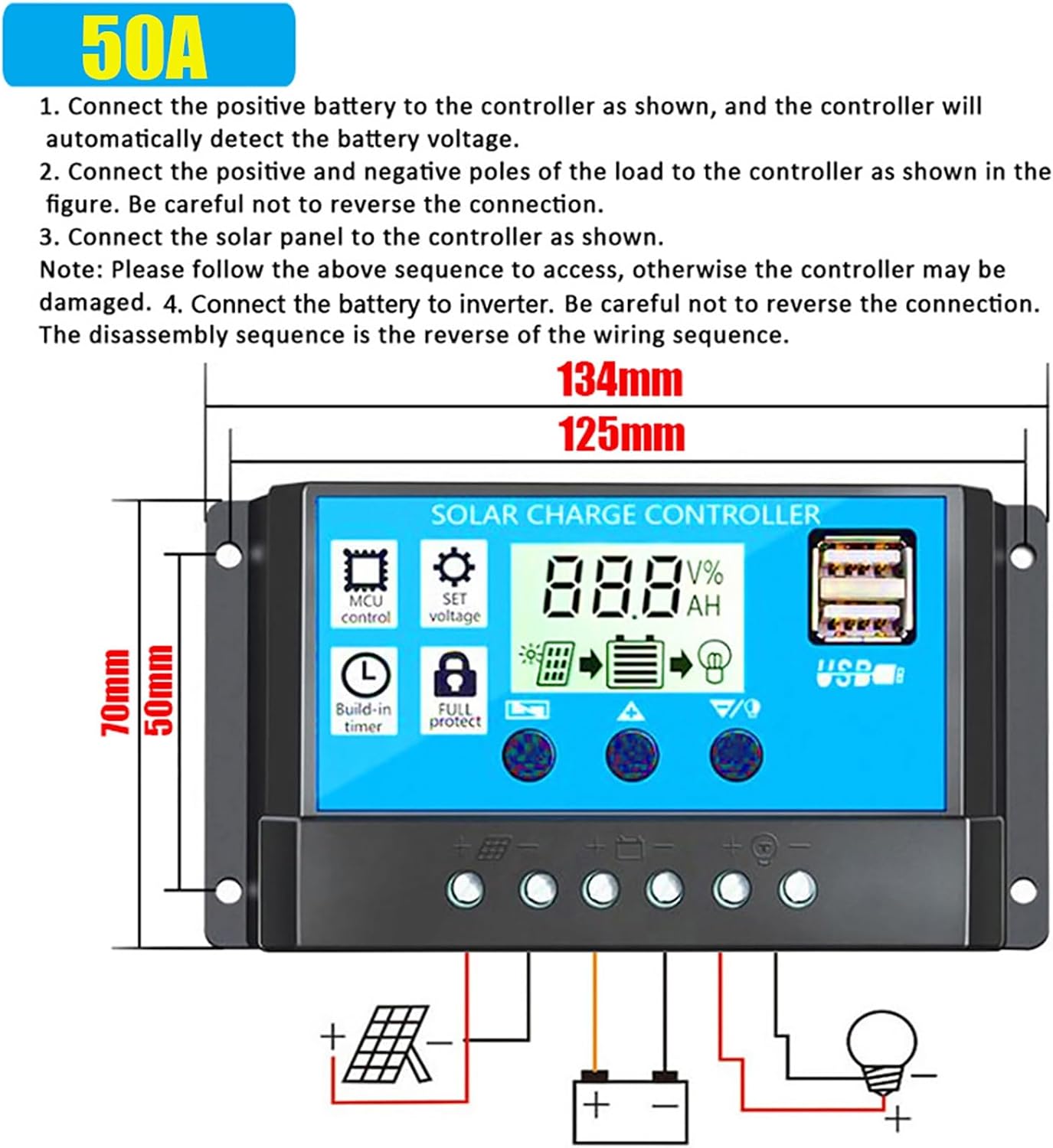 3000w Solar Inverter Combination, 50w Solar Panel Power Generation, DC12V-AC110V/220V car Power Inverter, USB Fast Charging Solar Power Generation System(Black,12V-110V)