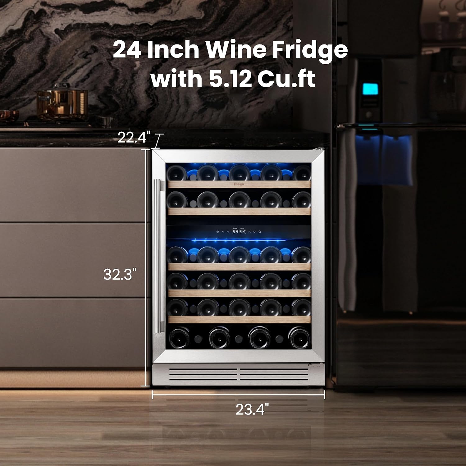 Yeego Wine Fridge Cooler - 24 Inch Dual Zone Wine Fridge Hold 52 Bottles, 40-65°F Wine Refrigerator Glass Door, Built in, Freestanding Under Counter Fridge for Beer Soda Drink Home Bar Office