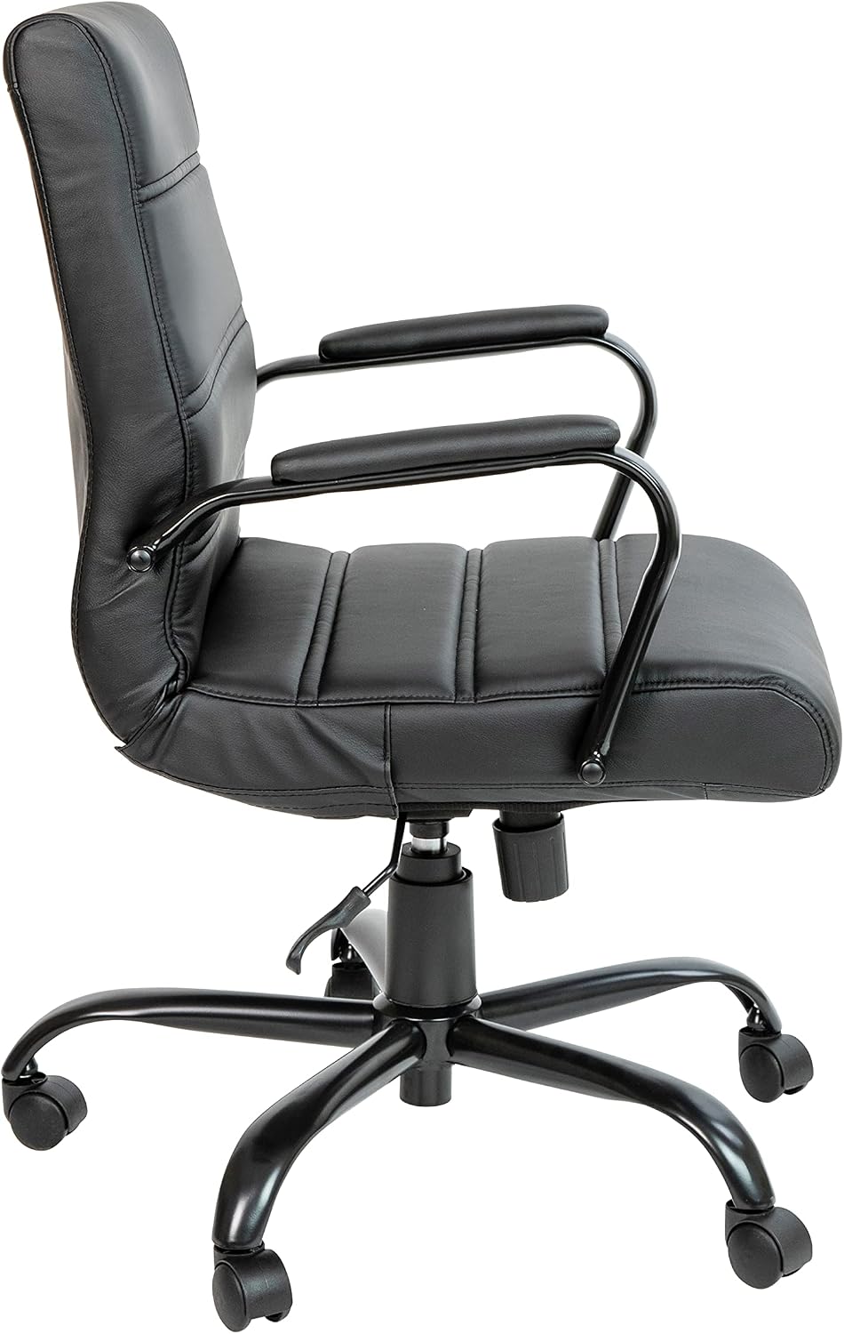 Flash Furniture Whitney Mid-Back Swivel LeatherSoft Desk Chair with Padded Seat and Armrests, Adjustable Height Padded Office Chair, Black