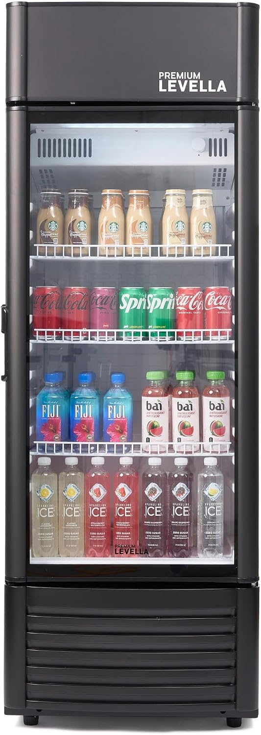 PremiumLevella PRF657DX Glass Door Display Refrigerator 6.5 cu ft Commercial Beverage Cooler Merchandiser With Customizable Lightbox