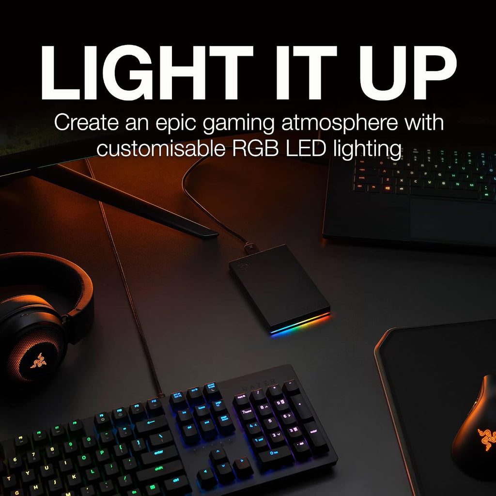 Seagate FireCuda Gaming Hard Drive External Hard Drive 1TB - USB 3.2 Gen 1, RGB LED lighting for PC and Mac with Rescue Services, Multicolor (STKL1000400)