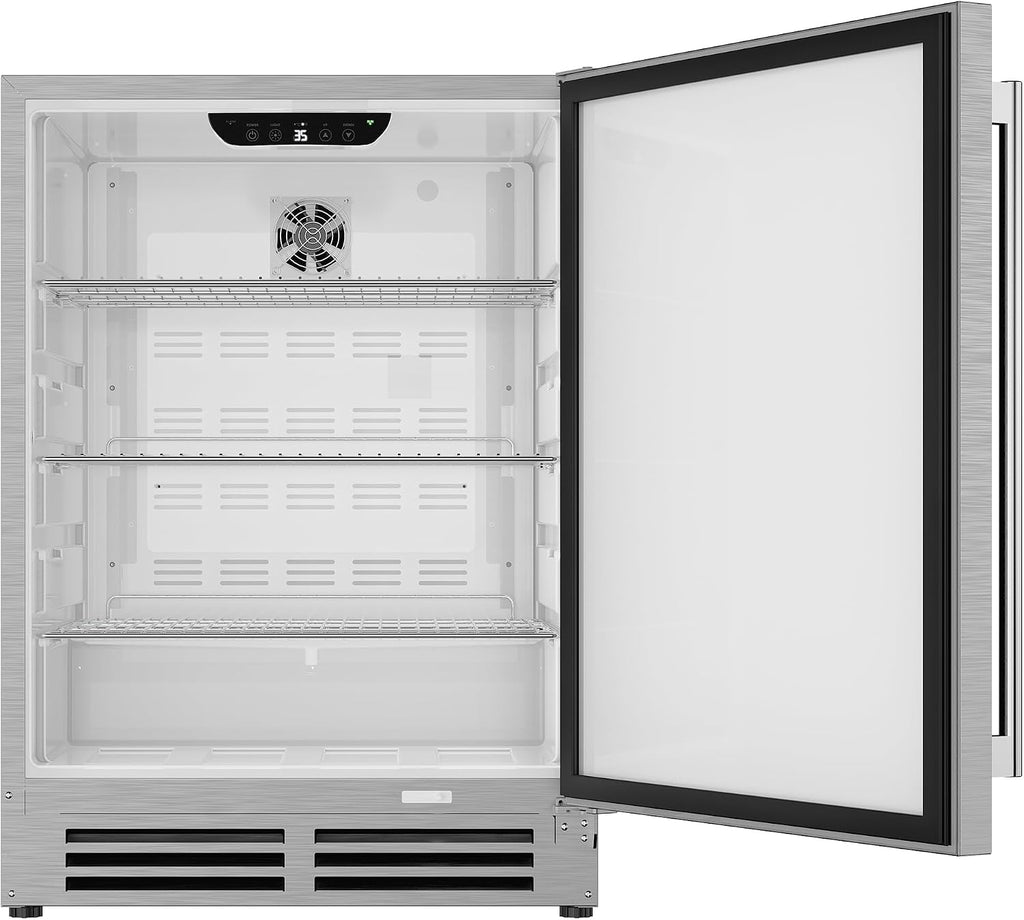 Coolake 24″ Outdoor Refrigerator for Patio, 5.3 Cu.ft/180 Cans Under Counter Beverage Cooler, Stainless Steel Built-in or Freestanding Weather Proof Beverage Fridge for Backyard Kitchen