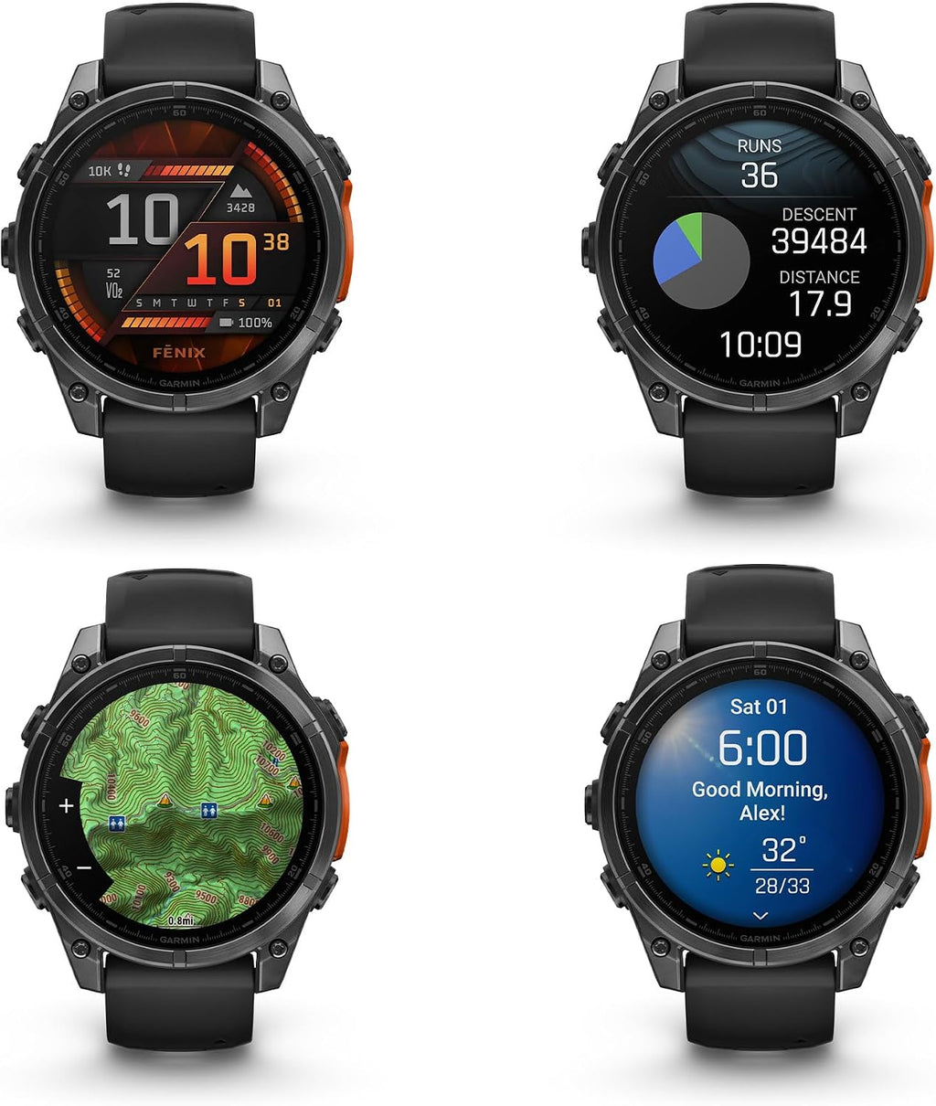 Garmin Fenix 8 47MM AMOLED Multisport GPS Smartwatch Slate Gray with Black Silicone Band, Built-in LED Flashlight, Health & Fitness Smart Watch Bundle for Men & Women