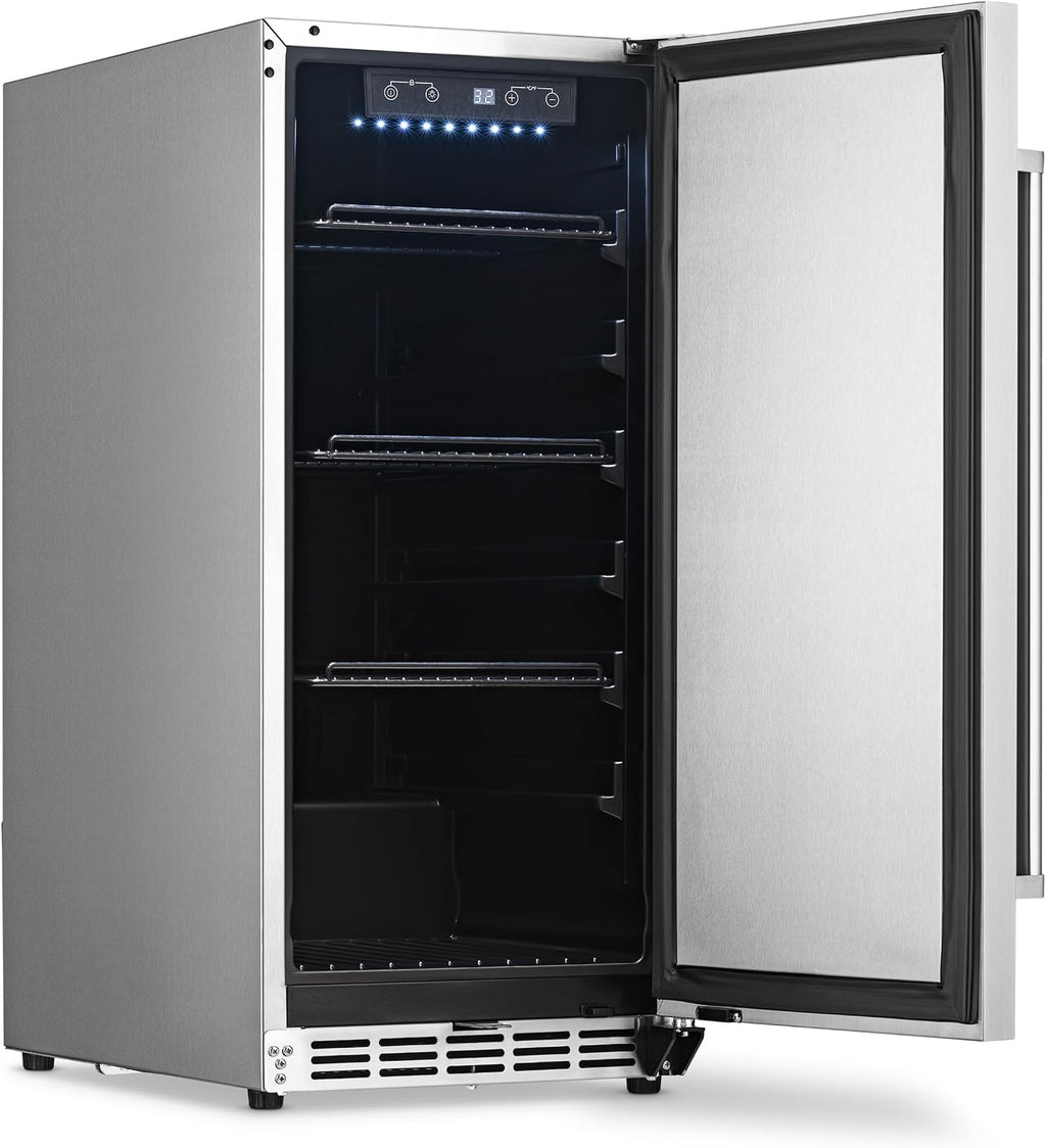 NewAir 15' Commercial Built-in or Under Counter Refrigerator | 3.2 Cu. Ft. Weatherproof Outdoor Fridge for Patio, Indoor & Commercial Use | Stainless Steel
