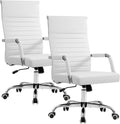 Furmax Ergonomic Office Desk Chair, Executive Ribbed Mid-Back PU Leather Conference Room Chair Adjustable Swivel Chair with Arms (2, White)