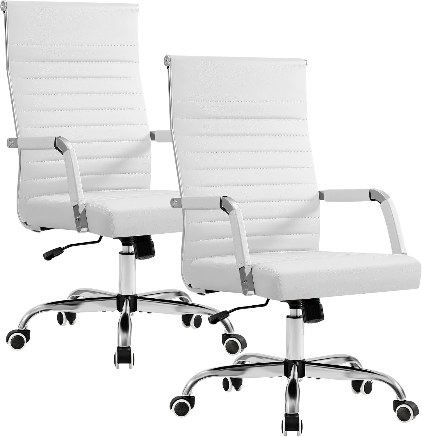 Furmax Ergonomic Office Desk Chair, Executive Ribbed Mid-Back PU Leather Conference Room Chair Adjustable Swivel Chair with Arms (2, White)