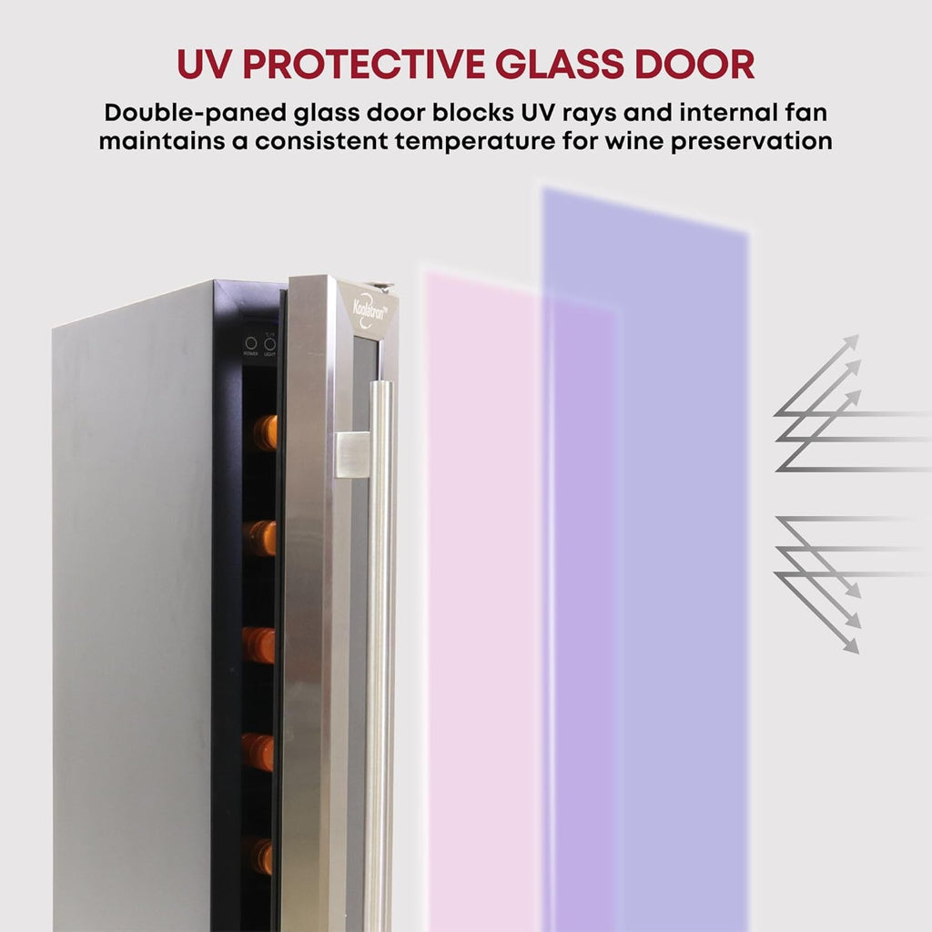 Koolatron 7 Bottle Slim 6 Inch Built-In Under-Counter Wine Fridge, Stainless Steel Door Frame Wine Cooler