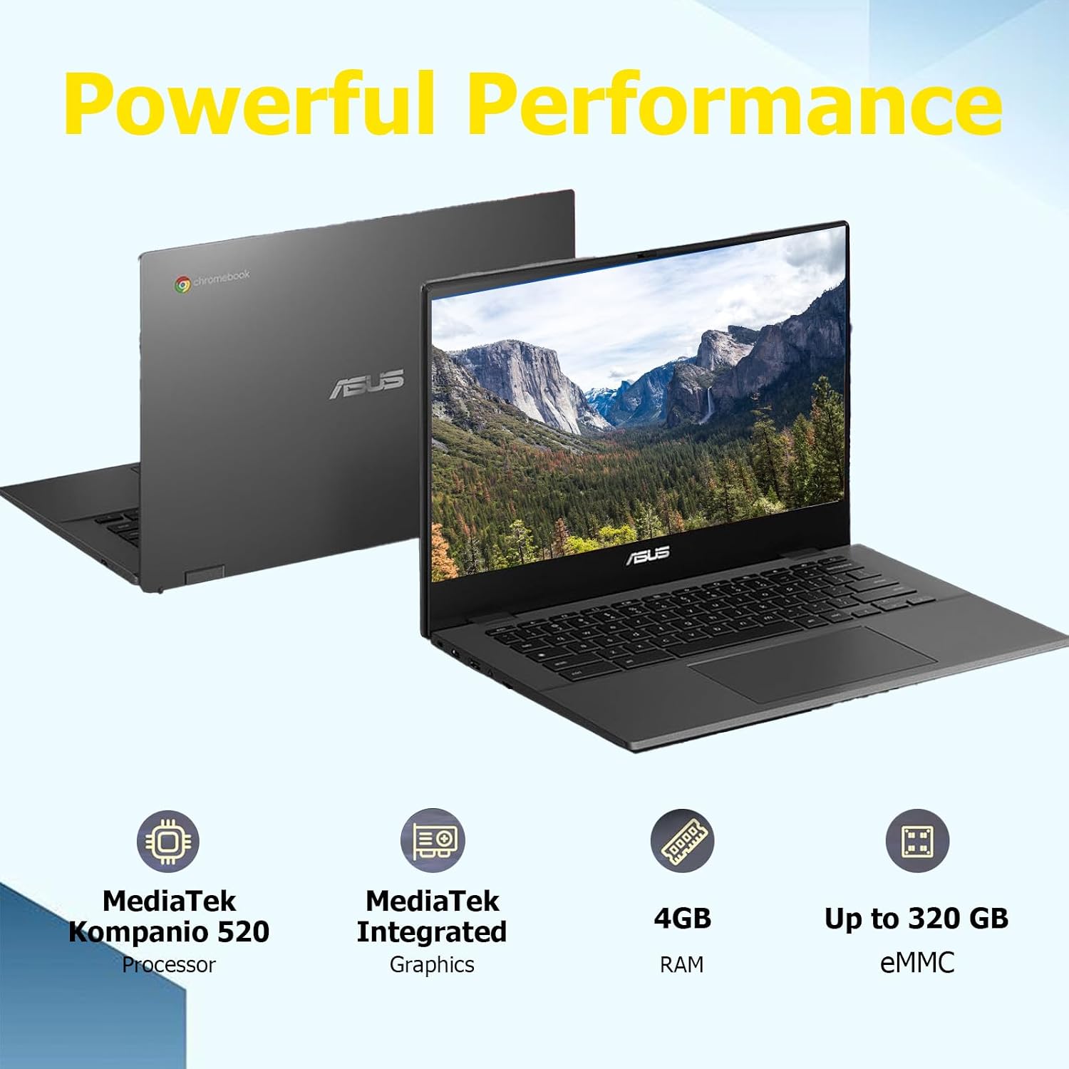 ASUS Chromebook CM1402C, 14' Full HD Laptop, MediaTek Kompanio 520, 4GB LPDDR4x-3600 MHz RAM, 64GB eMMC, Webcam, WiFi 6, Bluetooth, Chrome OS, Gravity Gray