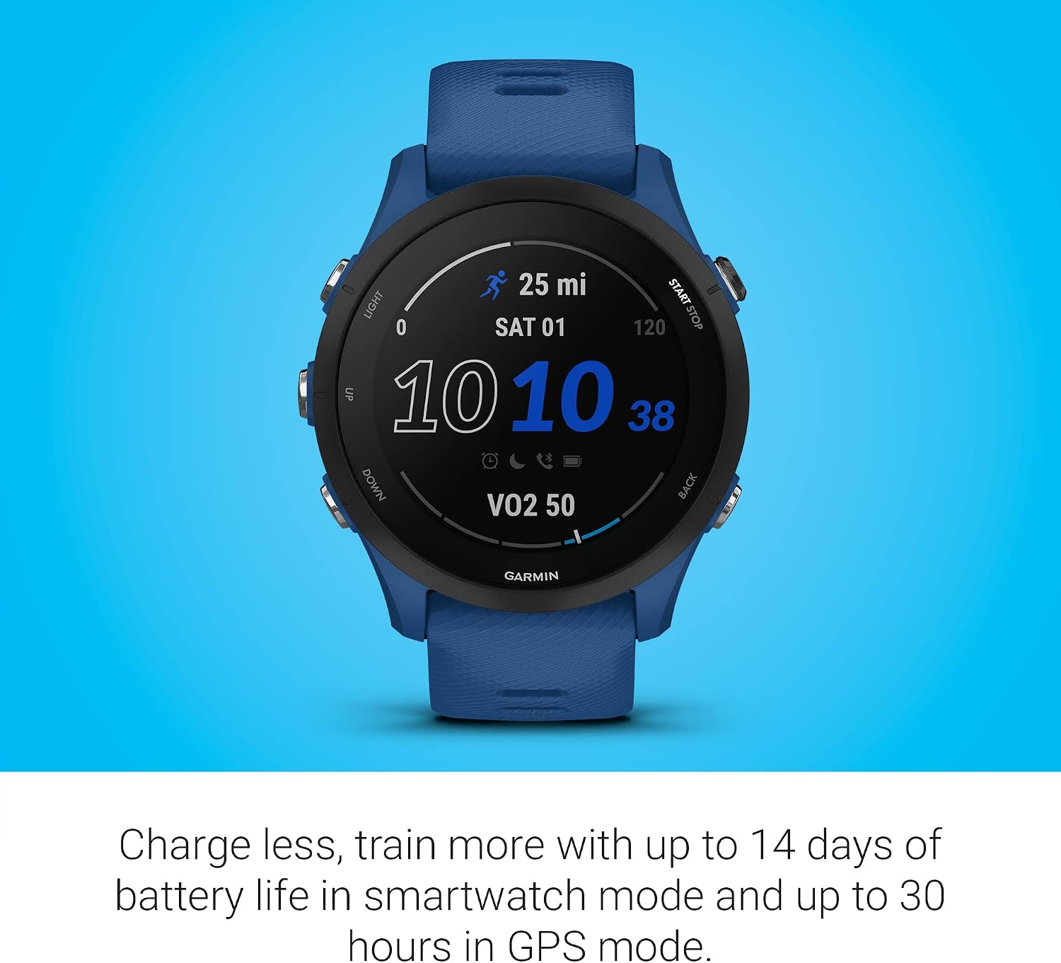 Garmin Forerunner® 255, GPS Running Smartwatch, Advanced Insights, Long-Lasting Battery, Tidal Blue (Renewed)