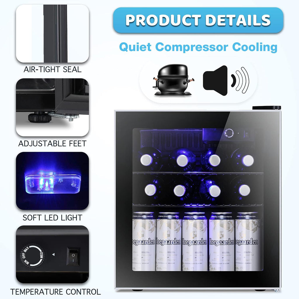 Antarctic Star Mini Fridge Cooler - 60 Can Beverage Refrigerator Glass Door for Beer Soda Wine – Glass Door Small Drink Dispenser Clear Front Removable for Home, Office Bar (1.6cu.ft)