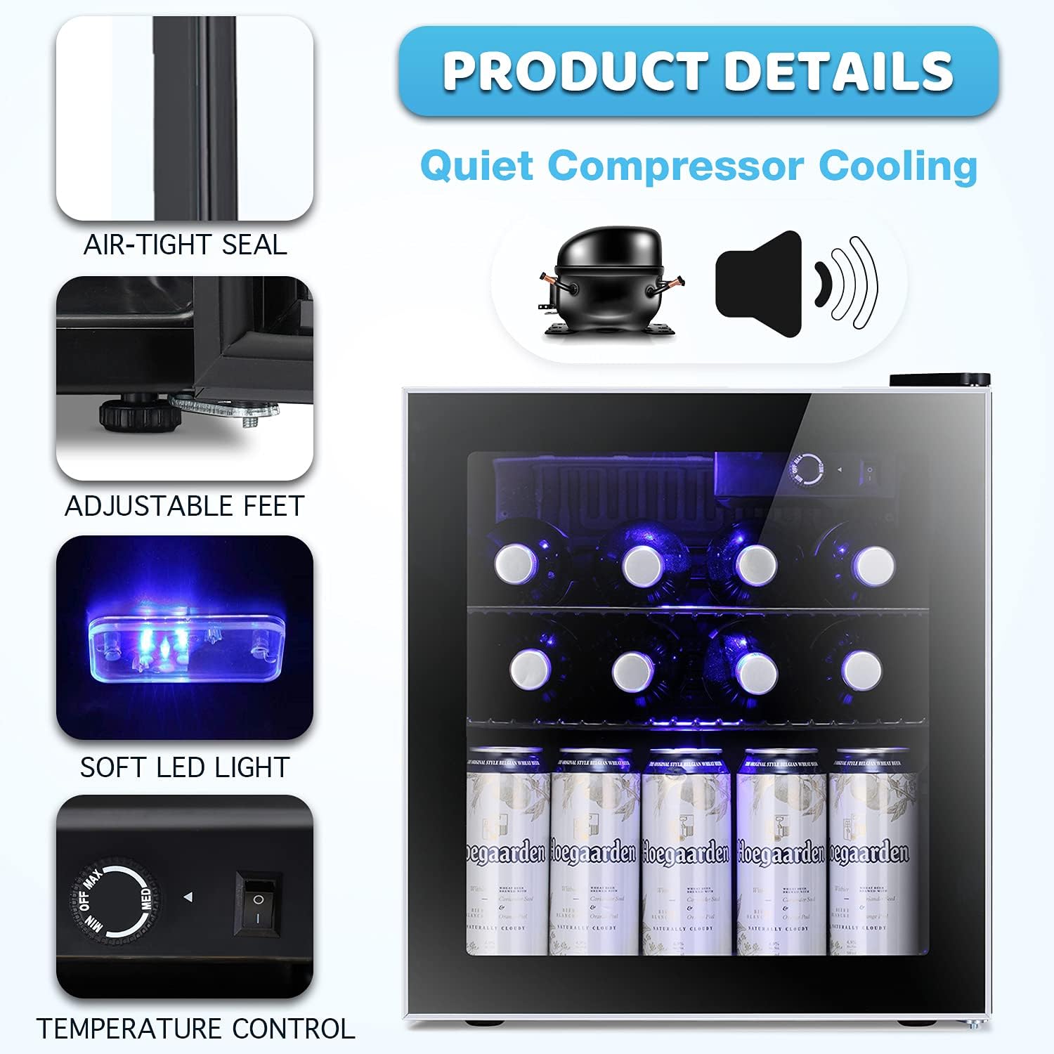 Antarctic Star Mini Fridge Cooler - 60 Can Beverage Refrigerator Glass Door for Beer Soda Wine – Glass Door Small Drink Dispenser Clear Front Removable for Home, Office Bar (1.6cu.ft)
