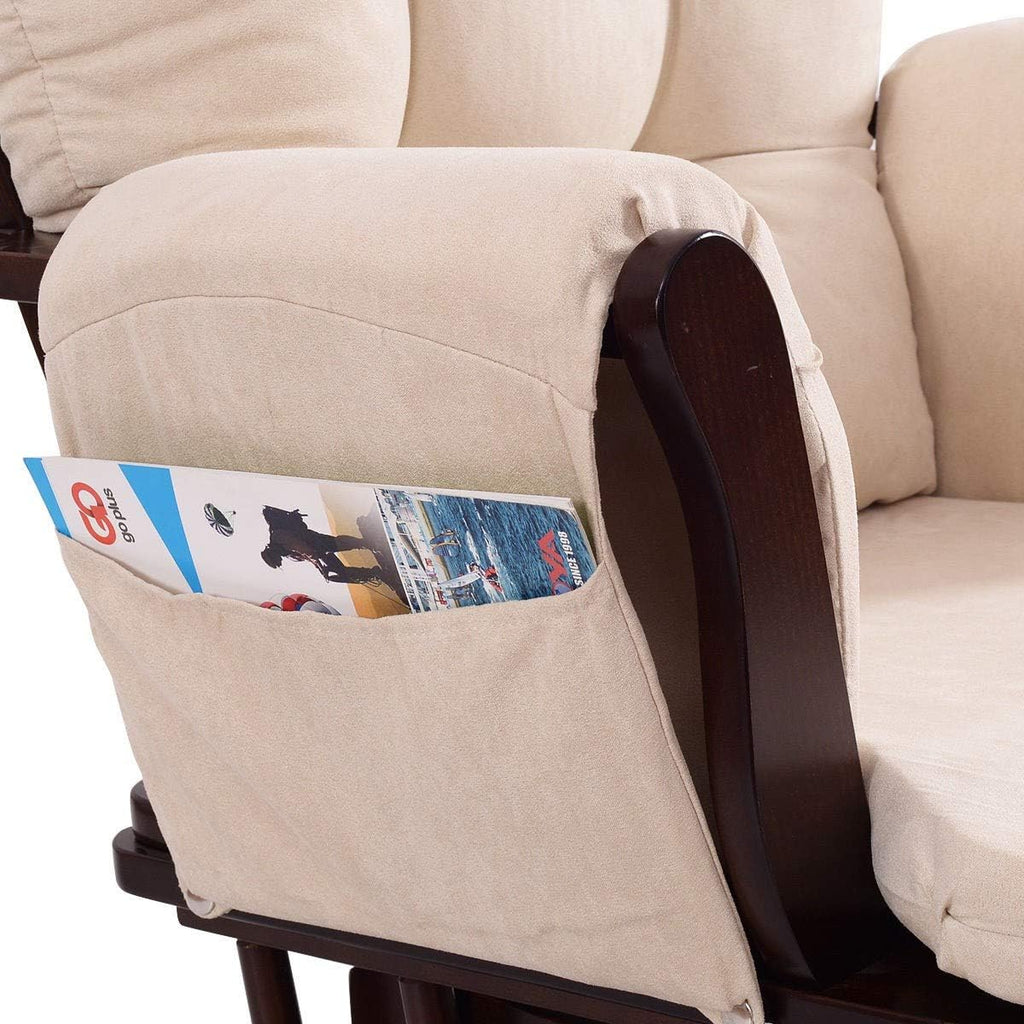 Rocking Chair Wood Heavy Duty Rocking Chair with Ottoman Cushion Set Baby Nursery Rocking Chair Glider with Adjustable Backrest for Living Room (Beige)