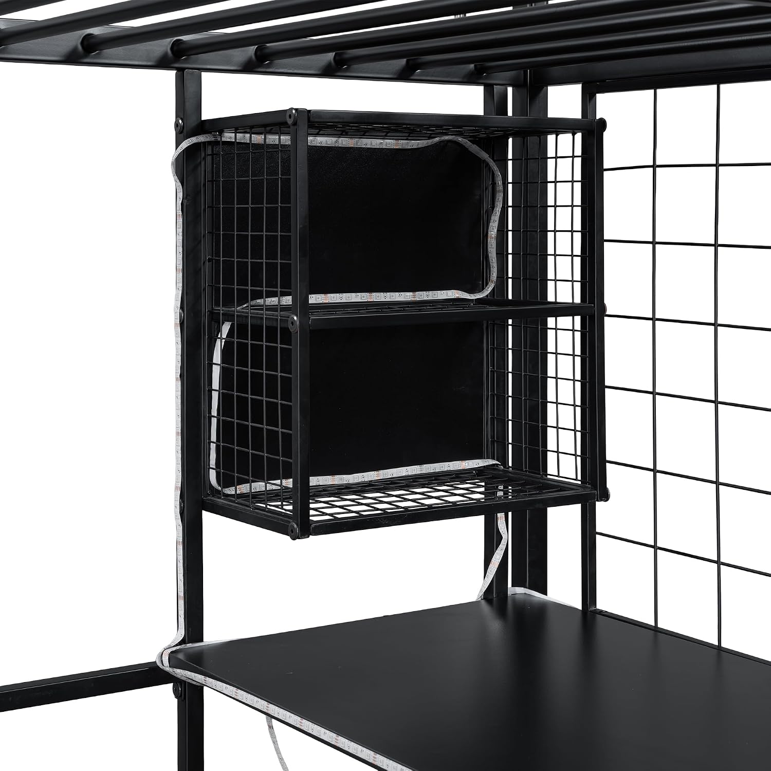 MERITLINE Full Gaming Loft Bed with Desk and Storage Wardrobe& LED RGB,Metal Gaming Bed with Stairs and Storage Case,for Adults Teens (Black)