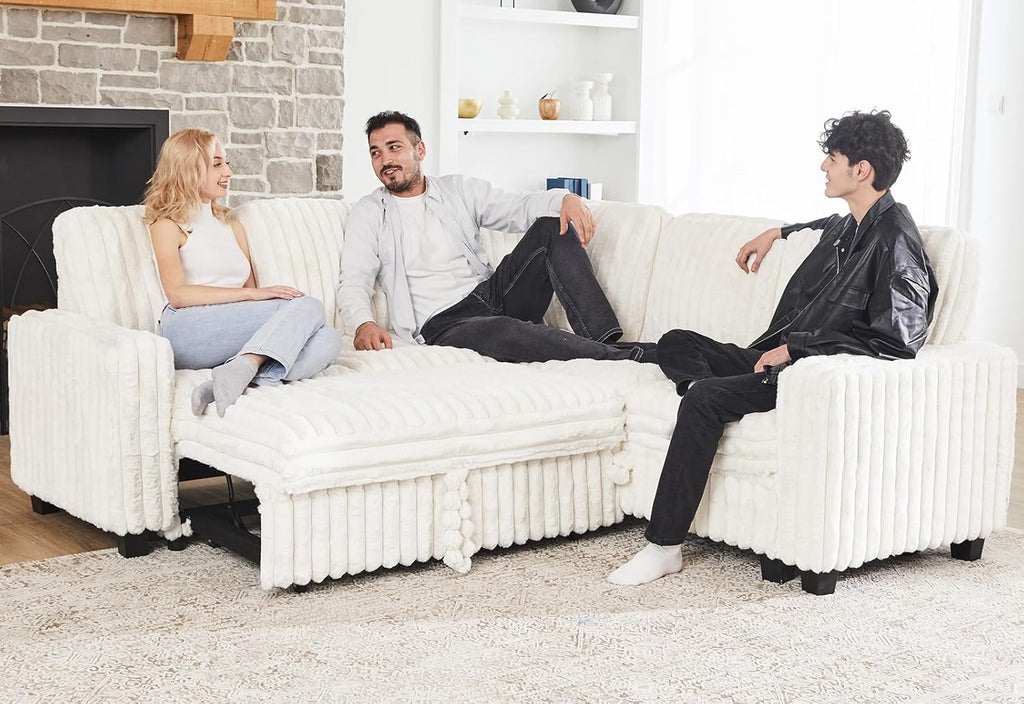 Belffin Plush Corduroy Modular Sectional Sofa with Pull Out Bed Convertible Small Sectional Corner Couch for Living Room Beige Couch