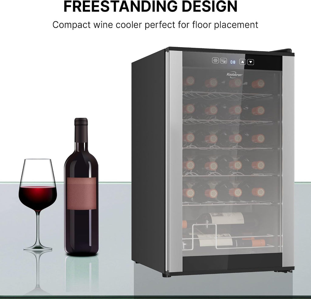 Koolatron 24 Bottle Wine Fridge – Freestanding Wine Cooler with Glass Door, 2.4 cu. ft (68 L), Beverage Can Refrigerator, Digital Temperature Control, Ideal for Red, White, Sparkling Wine, Champagne