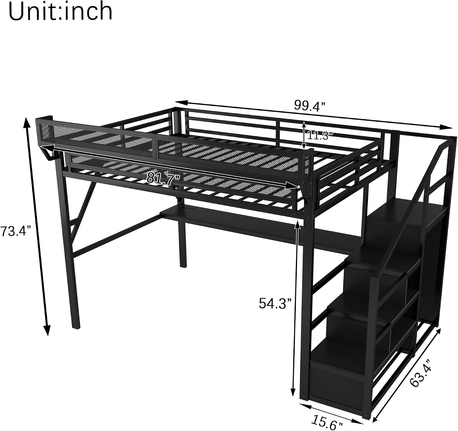 Queen Size Loft Bed with Stairs & Desk, Metal High Gaming Loft Bed Queen Frame with Storage Shelves, RGB Light & Charging Station, Heavy-Duty Beds with Closet for Adults,Teens, Kids, All Black