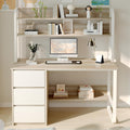 MaverickFurni Computer Desk with Hutch, 47 Inch Small Desk with 3 Drawers for Bedroom, Study Writing Desk with Shelves for Small Spaces, Adjustable Feet, Light Walnut