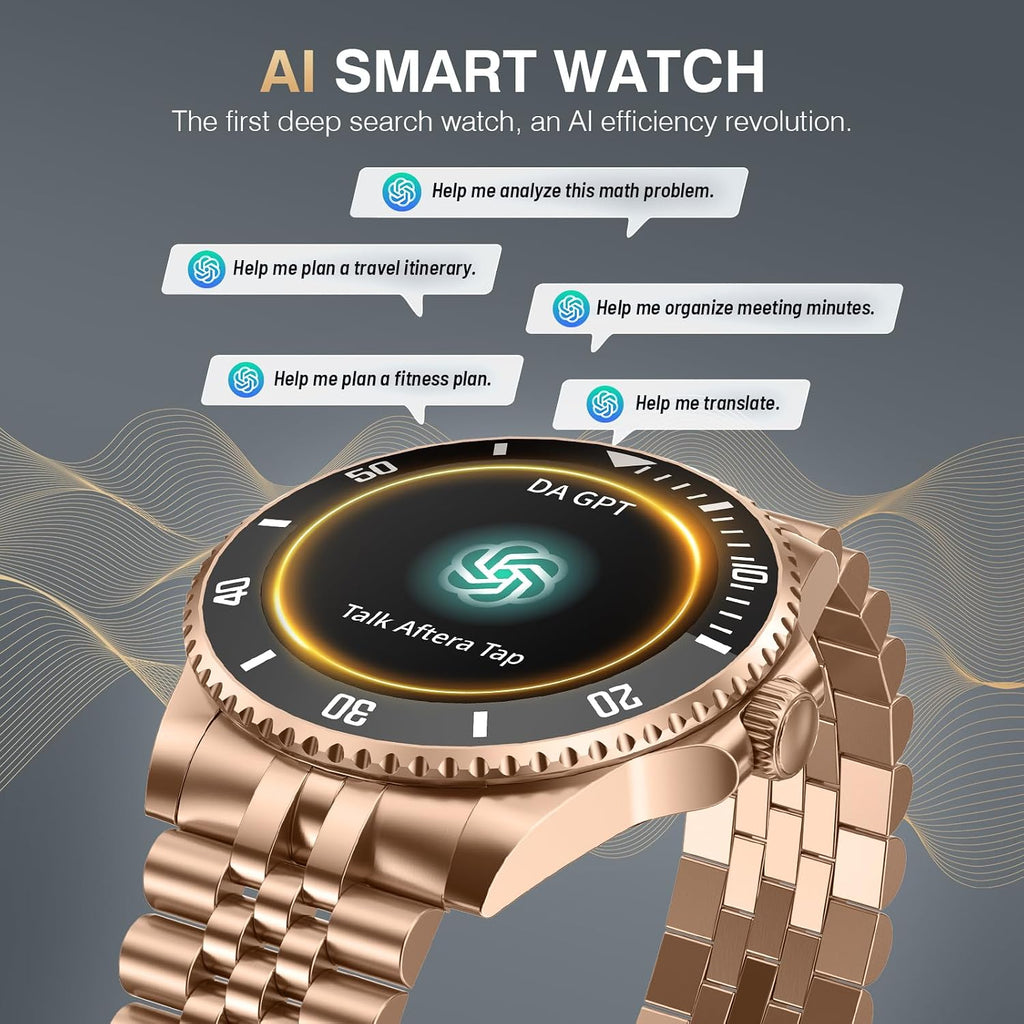 2025 DA GPT Smart Watch for Men,1.19-inch AMOLED Display, 24/7 Heart Rate, Blood Oxygen, Blood Pressure, Sleep Monitor, 107 Sports Fitness Tracker, Waterproof Smartwatch Compatible Android iOS Gold