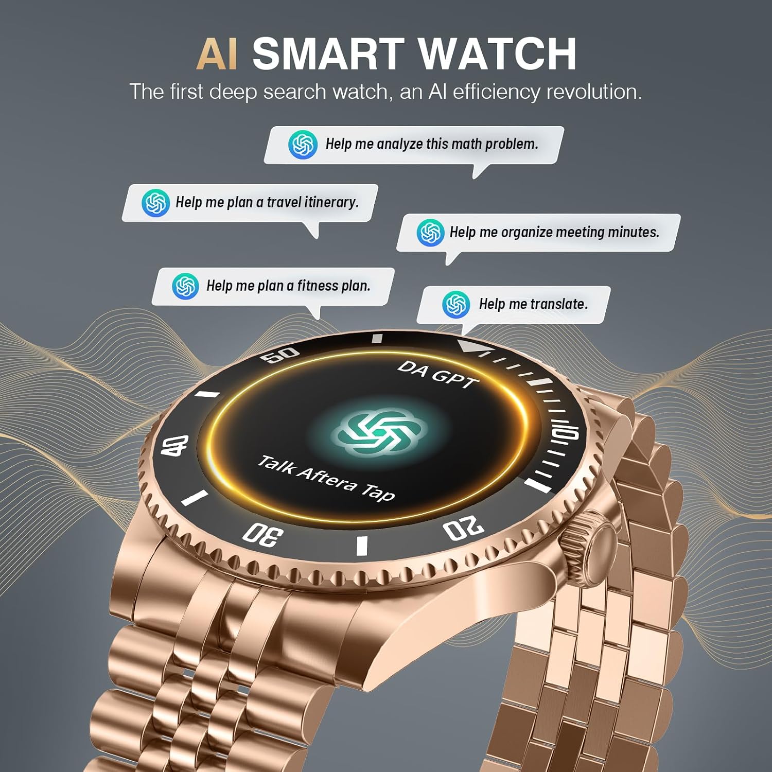 2025 DA GPT Smart Watch for Men,1.19-inch AMOLED Display, 24/7 Heart Rate, Blood Oxygen, Blood Pressure, Sleep Monitor, 107 Sports Fitness Tracker, Waterproof Smartwatch Compatible Android iOS Gold