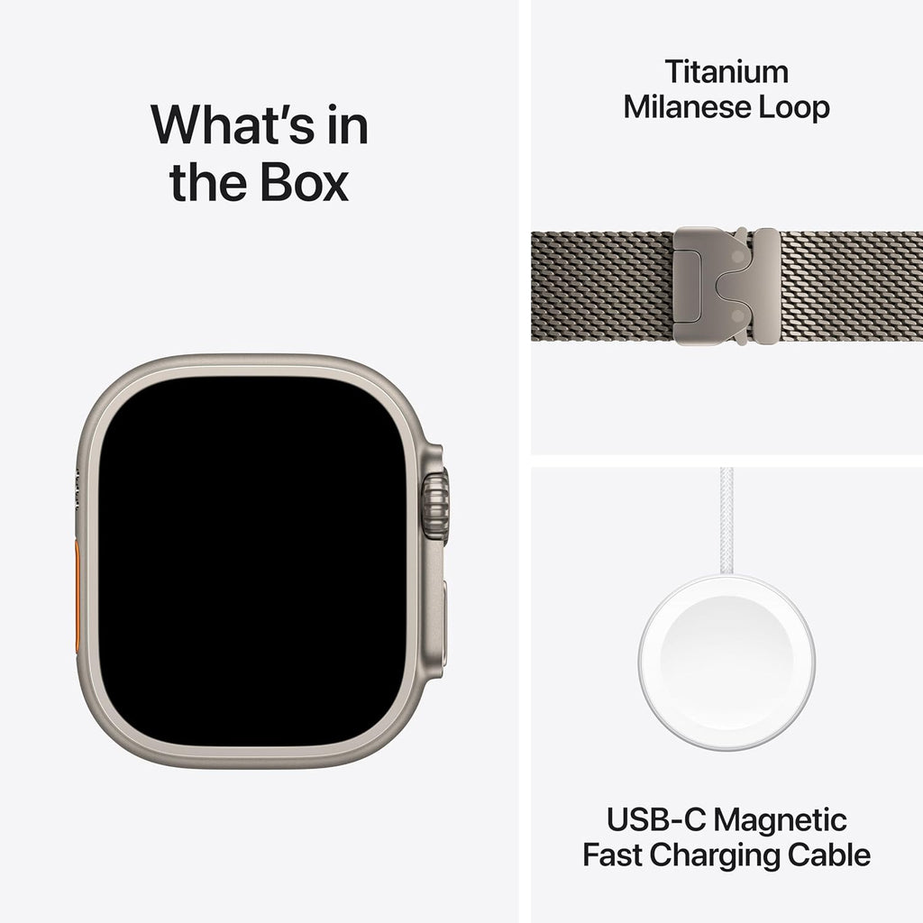 Apple Watch Ultra 3 [GPS + Cellular 49mm] Running & Multisport Smartwatch w/ Rugged Titanium Case w/ Natural Titanium Milanese Loop - S w/ AppleCare+ (2 years)