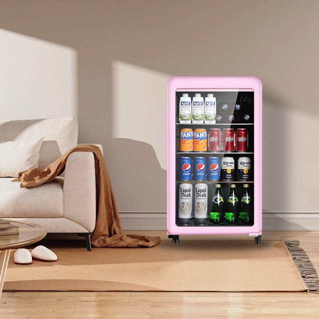 HAILANG Retro Beverage Refrigerator Cooler, 3.2 Cu.ft Mini Fridge with Glass Door for Soda Beer Wine, Beverage Cooler Prefect for Home, Bar