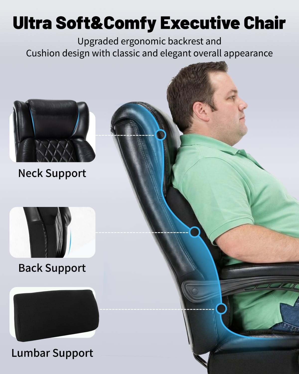 800LBS Big and Tall Office Chair with Foot Rest, Heavy Duty Executive Reclining Chair for Heavy People, Extra Wide Seat and Mobile Lumbar,High Back Large Computer Desk Chair for Home Office