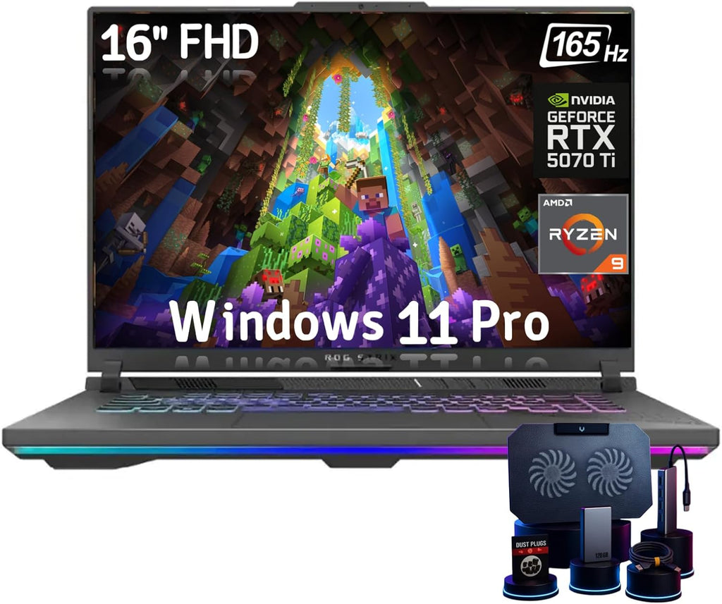 ASUS ROG Strix-G16 Gaming Laptop - AMD Ryzen 9 8940HX, 16' WUXGA 165Hz Display, NVIDIA GeForce RTX 5070 Ti 12GB GDDR7, 64GB DDR5, 4TB SSD, RGB Backlit KB, Windows 11 Pro, w/Accessories