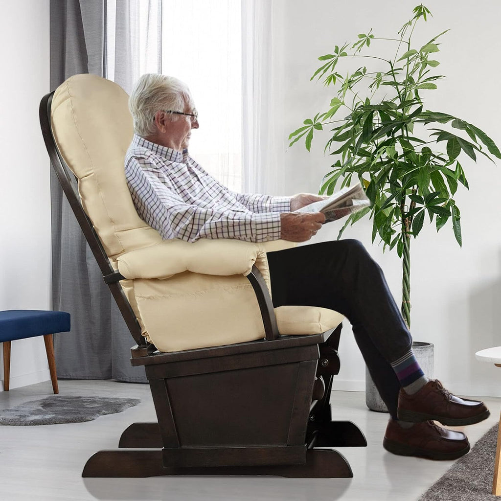 Comfortably Enjoy Rocking Chair Solid Practical Wood Construction, Incredibly Smooth Quiet Gliding Baby Nursery Relax Chair Glider Ottoman Set with Cushion