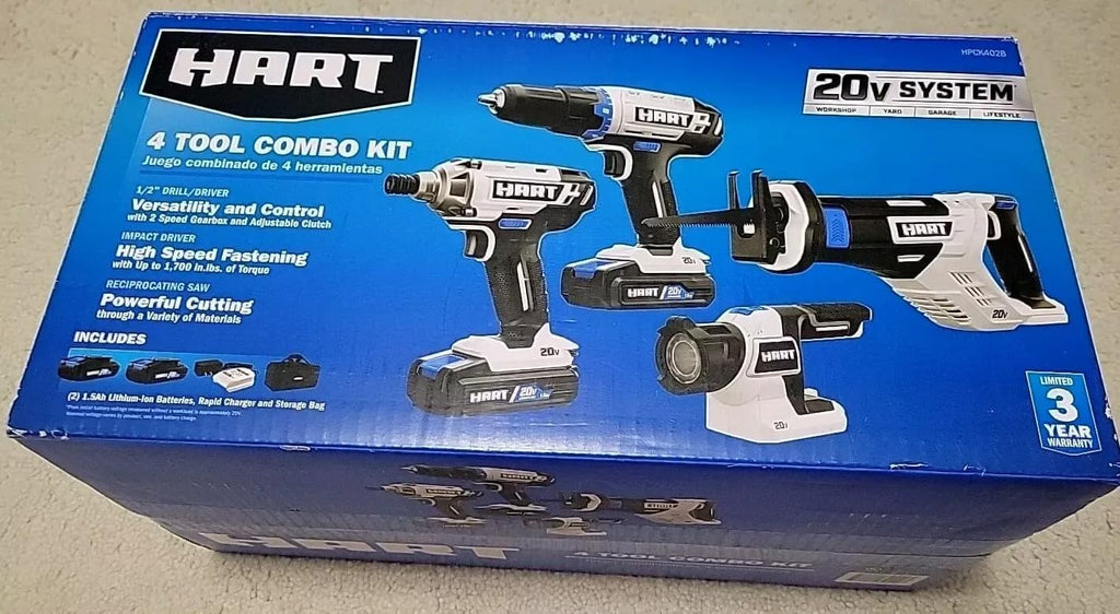 HPCK402B for Hart 20V Cordless 4-Tool Combo Kit With 2 Batteries Charger & Tool Bag