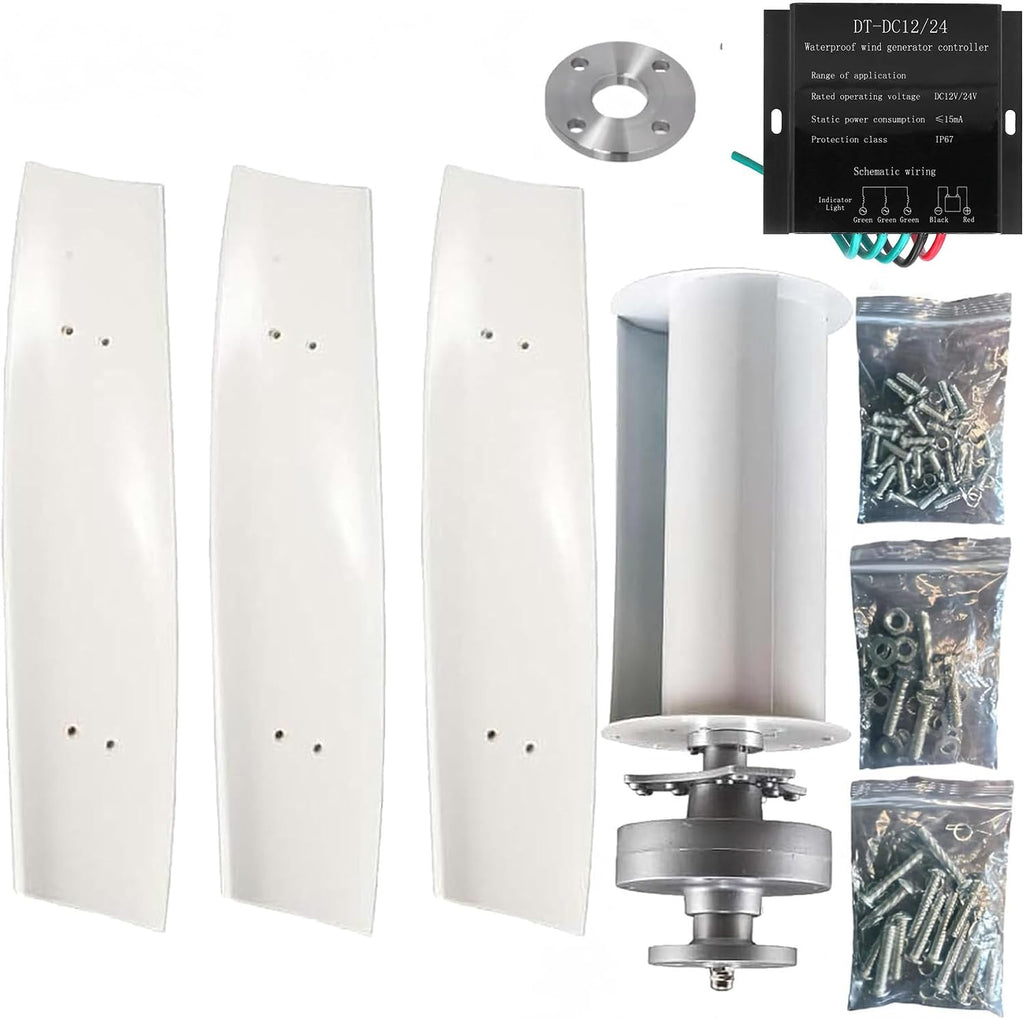 Durable Nylon Fiber Wind Turbine Generator Kit, 1000W-3000W 12V 24V 48V Home Wind Turbine Kits with MPPT Controller for Courtyard Garden Lighting (3 Blades)