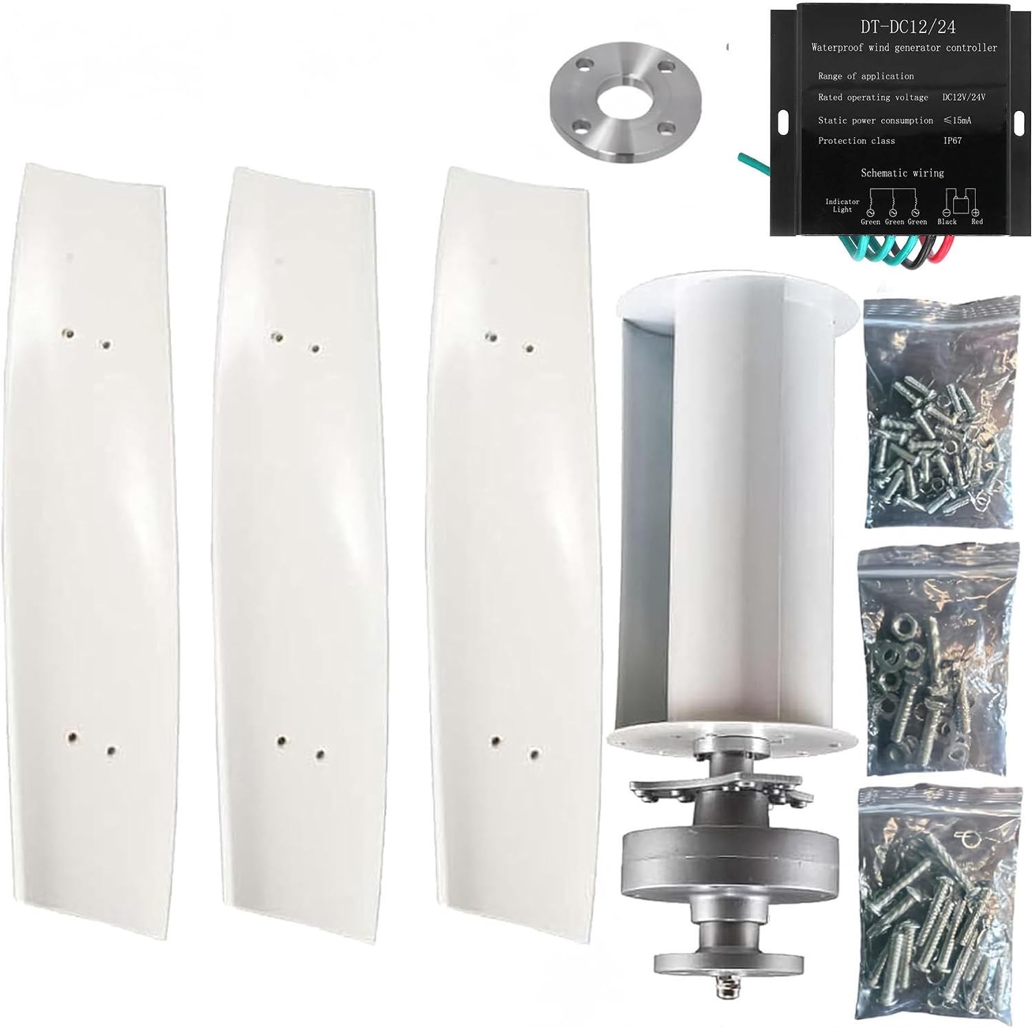 Durable Nylon Fiber Wind Turbine Generator Kit, 1000W-3000W 12V 24V 48V Home Wind Turbine Kits with MPPT Controller for Courtyard Garden Lighting (3 Blades)