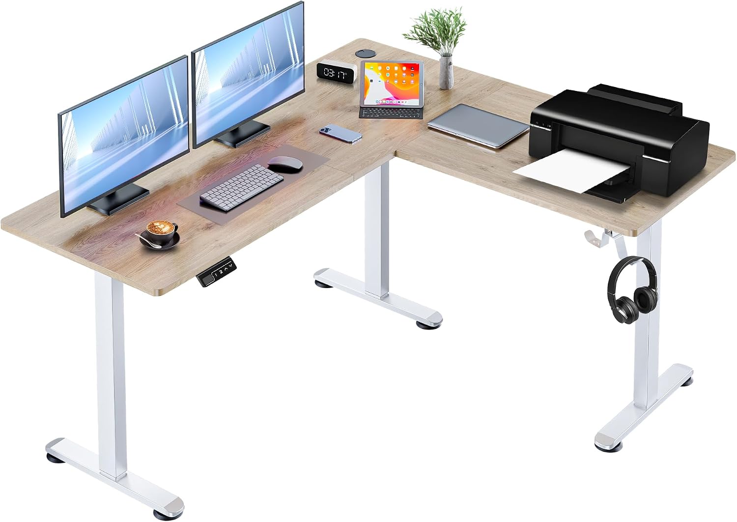 63' L Shaped Standing Desk,Electric Height Adjustable Corner Stand Up Desk, Ergonomic Sit Stand Home Office Computer Desk with Splice Board (Oak)