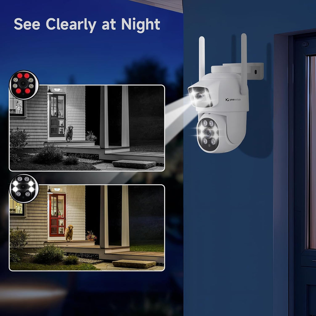 YEEWISE 2K Wi-Fi 6 Wireless Security Camera System with 12' Monitor, Dual Lens WiFi Security Cameras with 360° Pan Tilt & Auto Tracking, 16CH NVR with 1TB HDD, 5G&2.4G WiFi, 24/7 Record,Plug-in Power