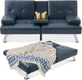 Best Choice Products Faux Leather Upholstered Modern Convertible Futon, Adjustable Folding Sofa Bed, Guest Bed w/Removable Armrests - Blue