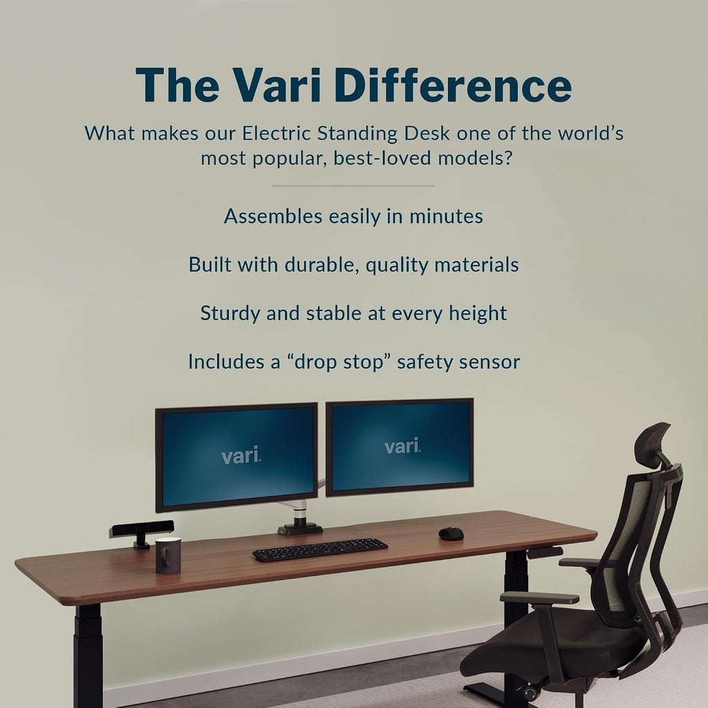 Vari Classic Electric Standing Desk - VariDesk Height Adjustable Sit/Stand Desk - Dual Motor with Memory Presets, Stable T-Style Legs - Gaming or Home Office Workstation - 72'x30', Walnut/Black