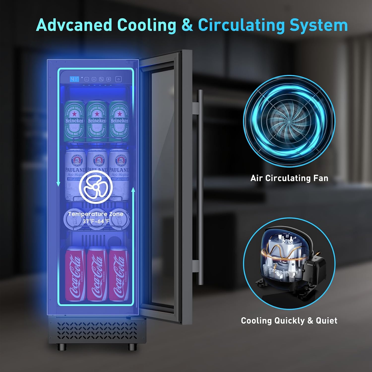 60 Can Beverage Refrigerator Cooler for Cubicle under Desk/Counter Office Camping, 2 Cu.Ft Drink Fridge Beverage Cooler with Glass Door for Water Juices Cola Bottles