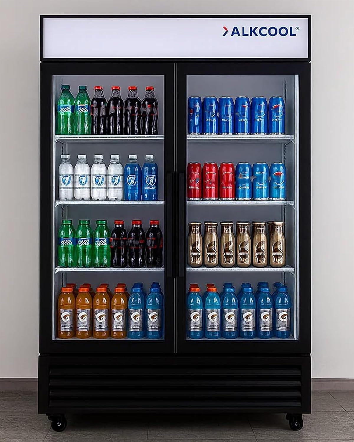 Commercial Beverage Refrigerator Display Fridge,Two Glass Door Drink Cooler with LED Light Adjustable Shelves,ETL Approval,45 Cu Ft,47.5' Wide,Wheels Included,SLIDING DOOR