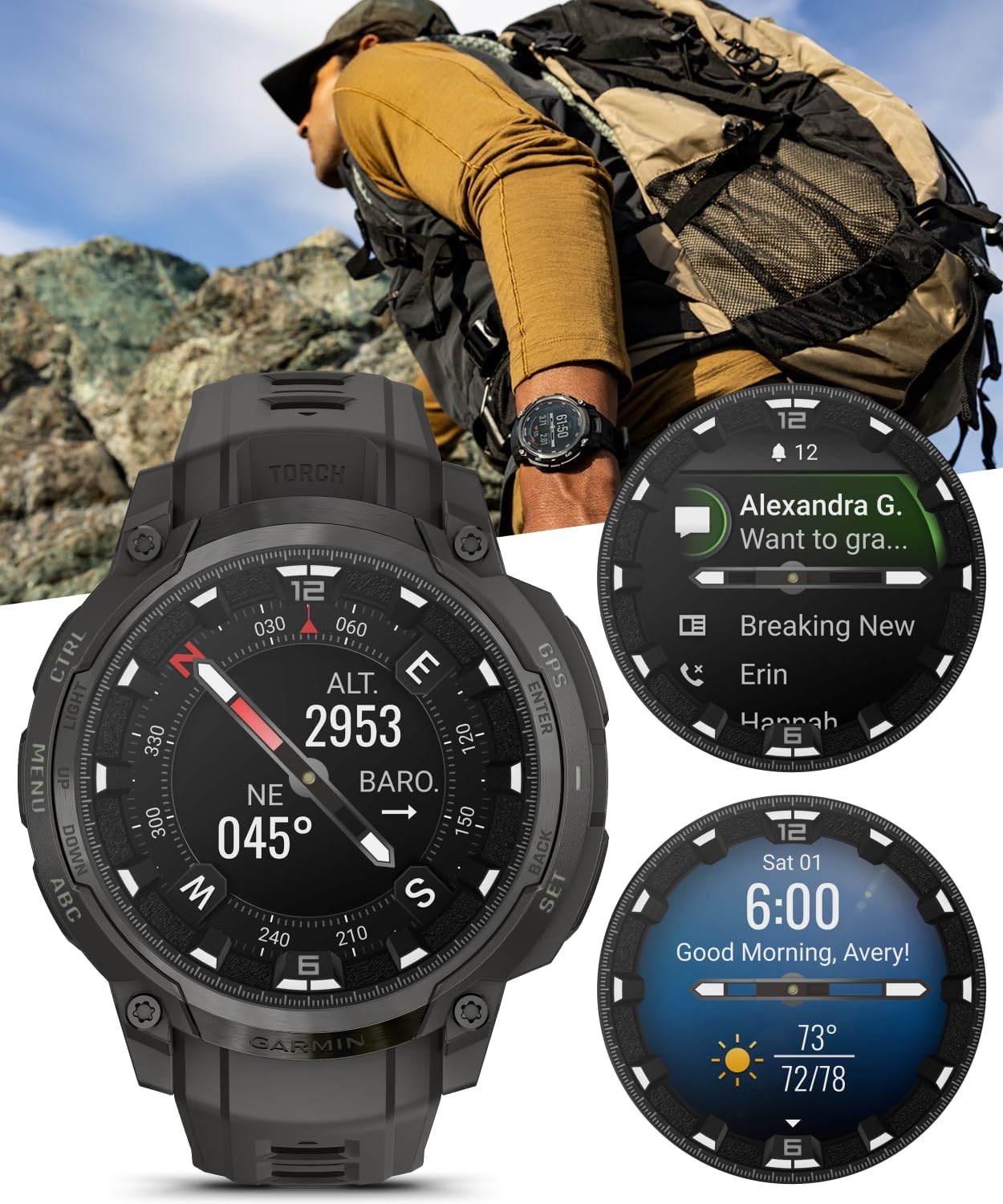 Garmin Instinct Crossover 1.2' AMOLED Sapphire Rugged Hybrid GPS Smartwatch, Analog Hands, Health & Wellness Monitoring, Charcoal PowerBank Bundle