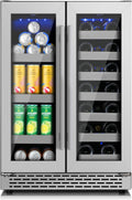 24 Inch Wine and Beverage Refrigerator, Dual Zone Wine Cooler Refrigerator- 20 Bottles & 88 Cans with Stainless Steel Racks, Under Counter/Freestanding Beverage Fridge for Drink/Beer/Wine